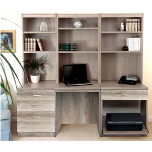 Small Office Desk Set With 3+1 Drawers, Printer Shelf & Hutch Bookcases (Grey Nebraska)