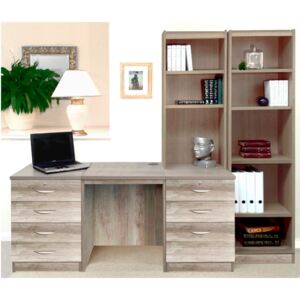 Small Office Desk Set With 4+3 Drawers & Bookcases (Grey Nebraska)