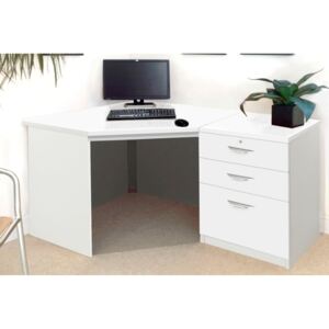 Small Office Corner Desk Set With 3 Drawers (White)
