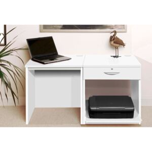 Small Office Desk Set With Single Drawer & Printer Shelf (White)