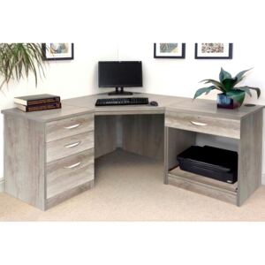 Small Office Corner Desk Set With 3+1 Drawers & Printer Shelf (Grey Nebraska)