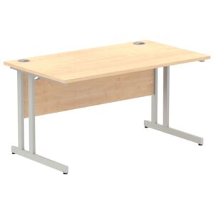Vitali C-Leg Rectangular Desk (Silver Legs), 140wx80dx73h (cm), Maple