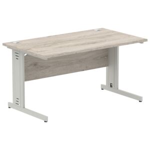 Vitali Deluxe Rectangular Desk (Silver Legs), 140wx80dx73h (cm), Grey Oak