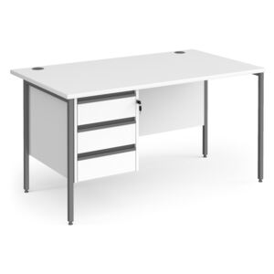 Value Line Classic+ Rectangular H-Leg Desk 3 Drawers (Graphite Leg), 140wx80dx73h (cm), White