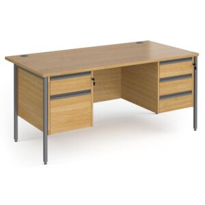 Value Line Classic+ Rectangular H-Leg Desk 2+3 Drawers (Graphite Leg), 160wx80dx73h (cm), Oak