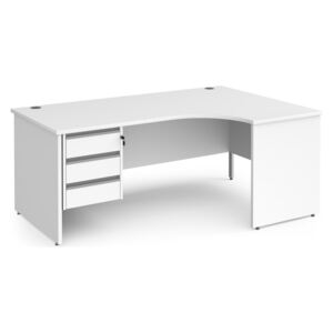 Value Line Classic+ Panel End Right Ergo Desk 3 Drawers (Silver Slats), 180wx120/80dx73h (cm), White