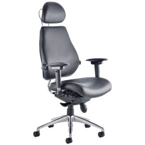 Praktikos Ultimate Black Leather Ergonomic Chair With Headrest, Black