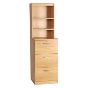 Small Office Mid Height 3 Drawer Filing Cabinet With Hutch Bookcase, Classic Oak