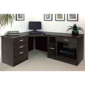 Small Office Corner Desk Set With 3+1 Drawers, Printer Shelf & CPU Unit (Black Havana)