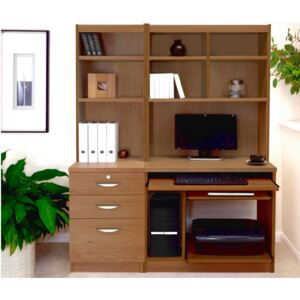 Small Office Desk Set With 3 Drawers, Computer Workstation & Hutch Bookcases (English Oak)