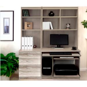 Small Office Desk Set With 3 Drawers, Computer Workstation & Hutch Bookcases (Grey Nebraska)