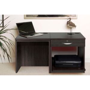 Small Office Desk Set With Single Drawer & Printer Shelf (Black Havana)