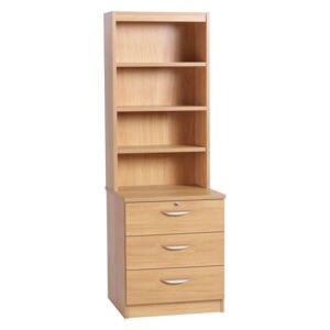 Small Office 3 Drawer CD/DVD Storage Chest With Hutch Bookcase, Classic Oak