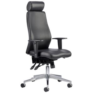 Brechin High Back Leather Faced Executive Chair With Headrest, Black