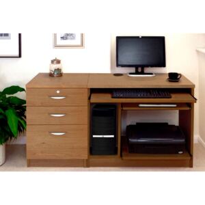 Small Office Desk Set With Computer Workstation & 3 Drawers (English Oak)