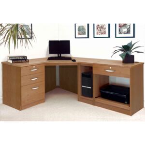 Small Office Corner Desk Set With 3+1 Drawers, Printer Shelf & CPU Unit (English Oak)