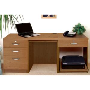 Small Office Desk Set With 3+1 Drawers & Printer Shelf (English Oak)