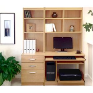 Small Office Desk Set With 3 Drawers, Computer Workstation & Hutch Bookcases (Classic Oak)