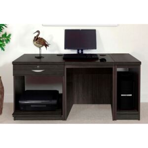 Small Office Desk Set With Single Drawer, Printer Shelf & CPU Unit (Black Havana)