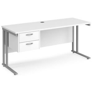 Value Line Deluxe C-Leg Narrow Rectangular Desk 2 Drawers (Silver Legs), 160wx60dx73h (cm), White