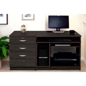 Small Office Desk Set With Computer Workstation & 3 Drawers (Black Havana)