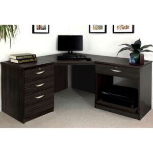 Small Office Corner Desk Set With 3+1 Drawers & Printer Shelf (Black Havana)