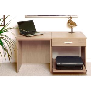 Small Office Desk Set With Single Drawer & Printer Shelf (Sandstone)