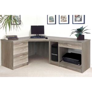 Small Office Corner Desk Set With 3+1 Drawers, Printer Shelf & CPU Unit (Grey Nebraska)