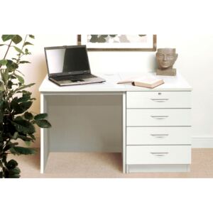 Small Office Desk Set With 4 Standard Drawers (White)