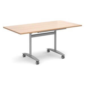 Carousel Rectangular Flip Top Meeting Tables, 160wx80dx73h (cm), Silver/Beech