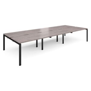 Prime Back To Back Triple Bench Desk (Black Legs), 420wx160dx73h (cm), Grey Oak