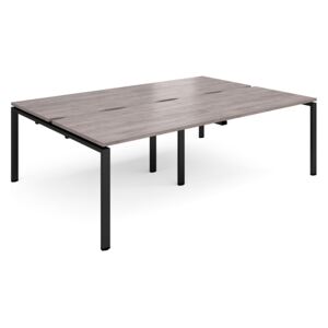 Prime Back To Back Double Bench Desk (Black Legs), 240wx160dx73h (cm), Grey Oak