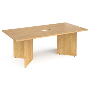 All Oak Power Ready Rectangular Boardroom Table, 200wx100dx73h (cm)