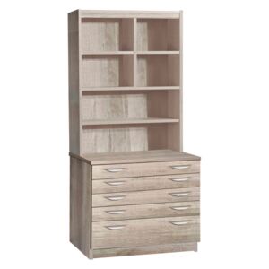 Small Office 5 Drawer Chest With Hutch Bookcase, Nebraska