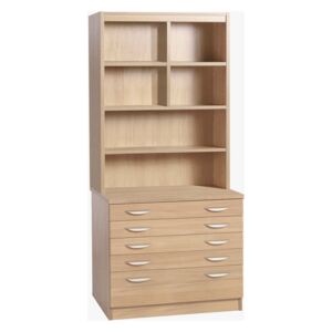 Small Office 5 Drawer Chest With Hutch Bookcase, Sandstone