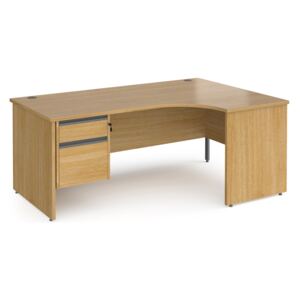 Value Line Classic+ Panel End Right Ergo Desk 2 Drawers (Graphite Slats), 180wx120/80dx73h (cm), Oak
