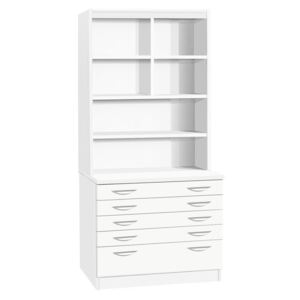 Small Office 5 Drawer Chest With Hutch Bookcase, White