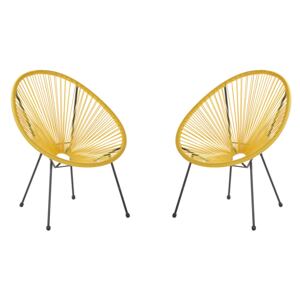 Set of 2 Garden Chairs Yellow PE Rattan Papasan Modern Beliani