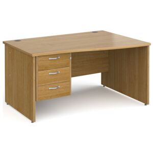 Tully Panel End Right Hand Wave Desk 3 Drawers, 140wx99/80dx73h (cm), Oak
