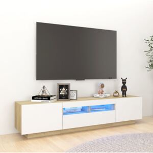 VidaXL TV Cabinet with LED Lights White and Sonoma Oak 180x35x40 cm