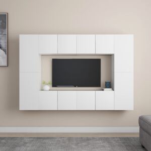 VidaXL 8 Piece TV Cabinet Set White Chipboard