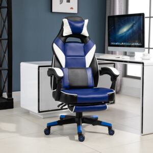 Vinsetto Cool & Stylish Gaming Chair Ergonomic w/ Padding Footrest Neck Back Pillow Adjustable Chair Blue