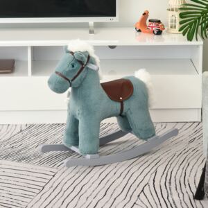 HOMCOM Kids Plush Ride-On Rocking Horse Toy Rocker with Plush Toy Realistic Sounds for Child 18-36 Months Blue