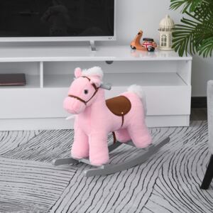 HOMCOM Kids Plush Ride-On Rocking Horse Toy Rocker with Plush Toy Realistic Sounds for Child 18-36 Months Pink