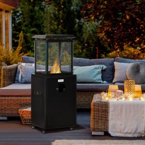 Outsunny 8KW Outdoor Patio Gas Heater Freestanding Garden Heater Real Flame Propane Heater with Wheels, Dust Cover, Regulator and Hose, Black