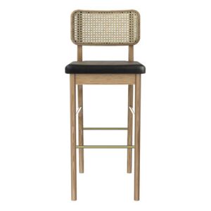 Cannage Bar stool - / H 65 cm - Leather by RED Edition Natural wood