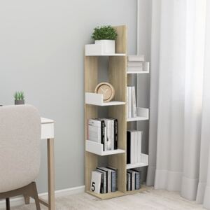 Book Cabinet White and Sonoma Oak 48x25.5x140 cm Chipboard