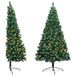 Artificial Half Christmas Tree with LED&Stand Green 210 cm PVC