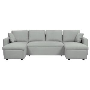 Corner Sofa Bed Light Grey Fabric Upholstered U Shaped 5 Seater with Storage Beliani