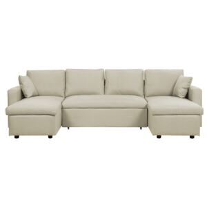 Corner Sofa Bed Beige Fabric Upholstered U Shaped 5 Seater with Storage Beliani